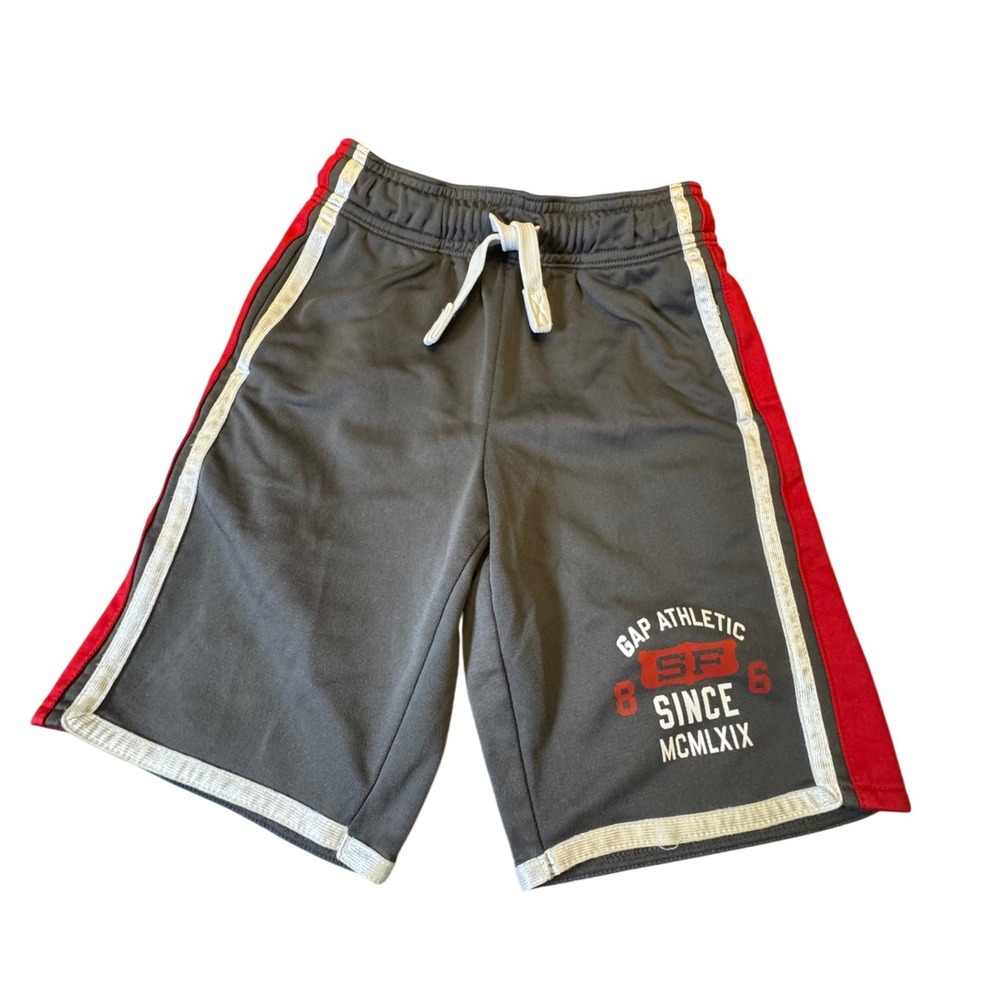 Gap Kids Boys Athletic Shorts Gray Red White Stripe SF Graphic Size S 6-7